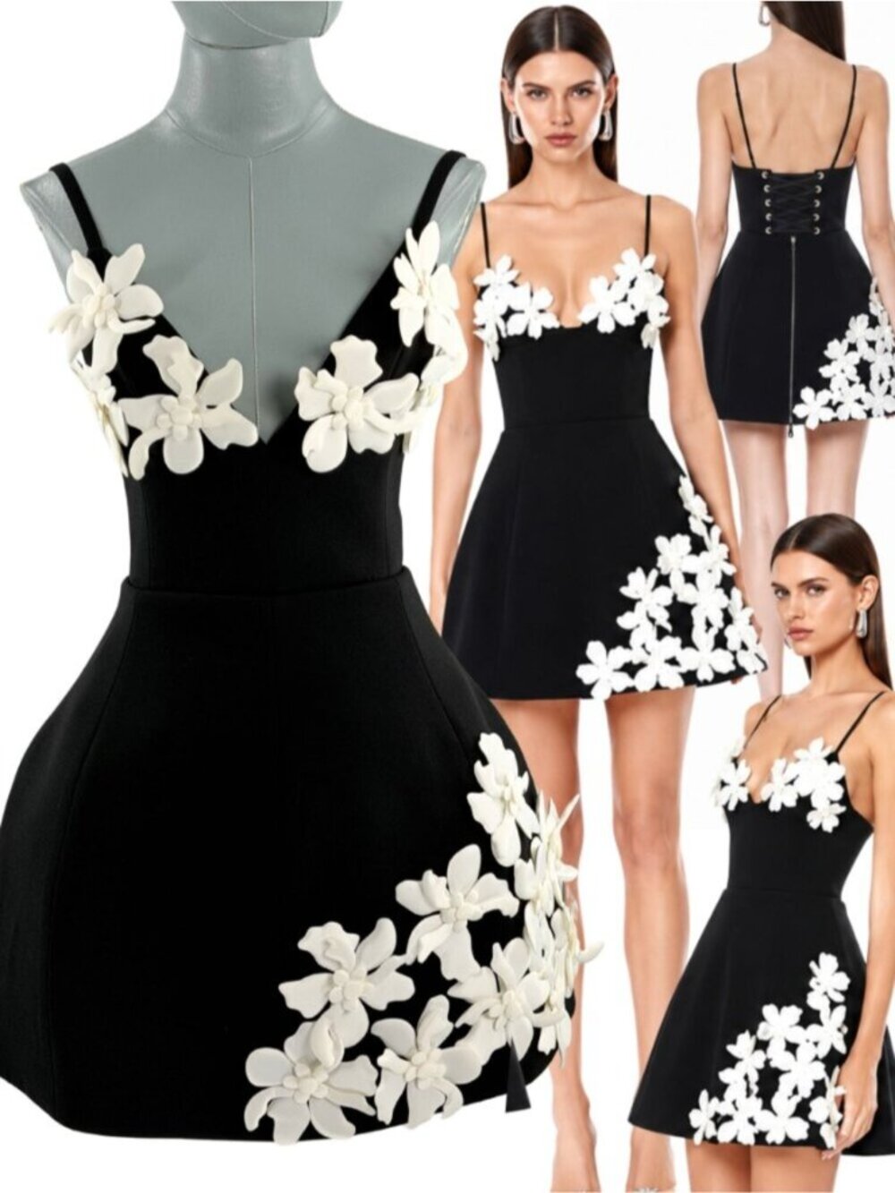 🆕 BRONX & BANCO 🧿 NWOT Emma 3D Floral Mini Dress, Black & White - Sz XS US 2